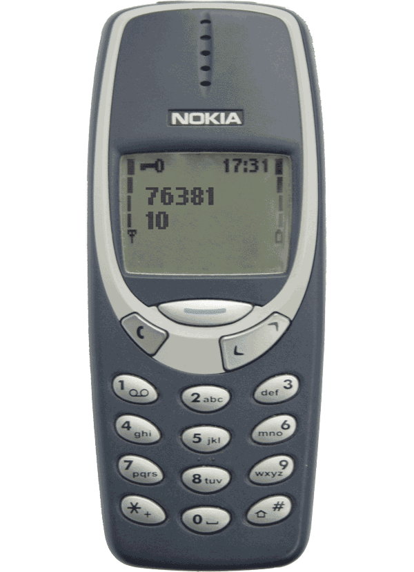 Classic mobile phone showing a station number and pump number