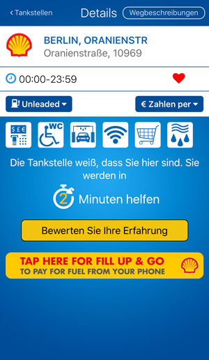 Ankunftsbildschirm der fuelService-App mit der Schaltfläche Ich bin angekommen