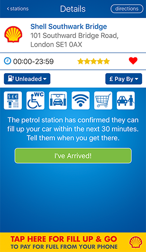 fuelService app confirmation that a station can help within 30 minutes