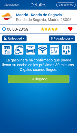 Confirmación en la aplicación fuelService de que una estación puede ayudar en los próximos 30 minutos