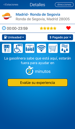 Pantalla de llegada de la aplicación fuelService con el botón He llegado