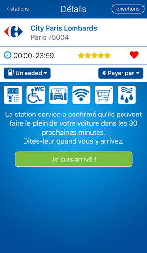 Confirmation dans l'application fuelService qu'une station peut aider dans les 30 prochaines minutes
