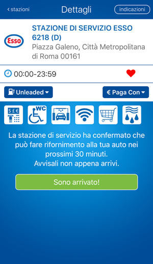 Conferma nell'app fuelService che una stazione può aiutare entro 30 minuti