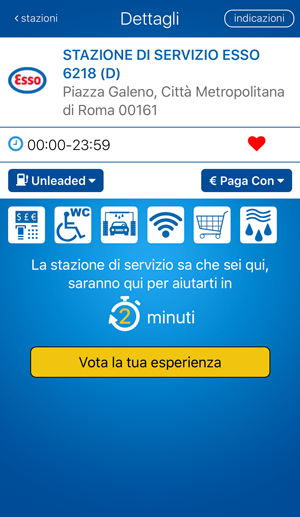 Schermata di arrivo dell'app fuelService con il pulsante Sono arrivato