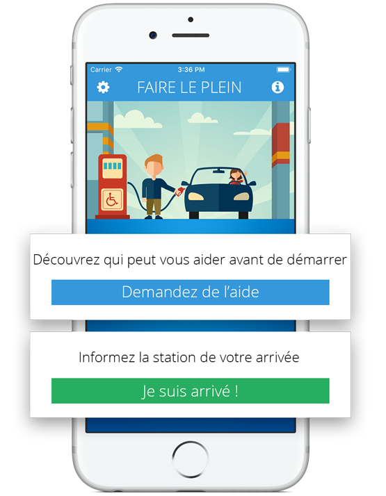 Écran d'accueil de l'application fuelService sur un smartphone